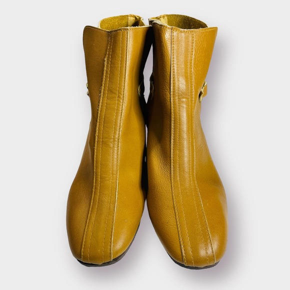 Vintage 60s Beacons Are Always Fitting Camel Leather Harness Go Go‎ Ankle Boots - Picture 7 of 11